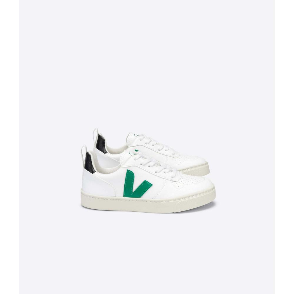 White/Green Kids\' Veja V-10 LACE CWL Sneakers | AU 849CTV